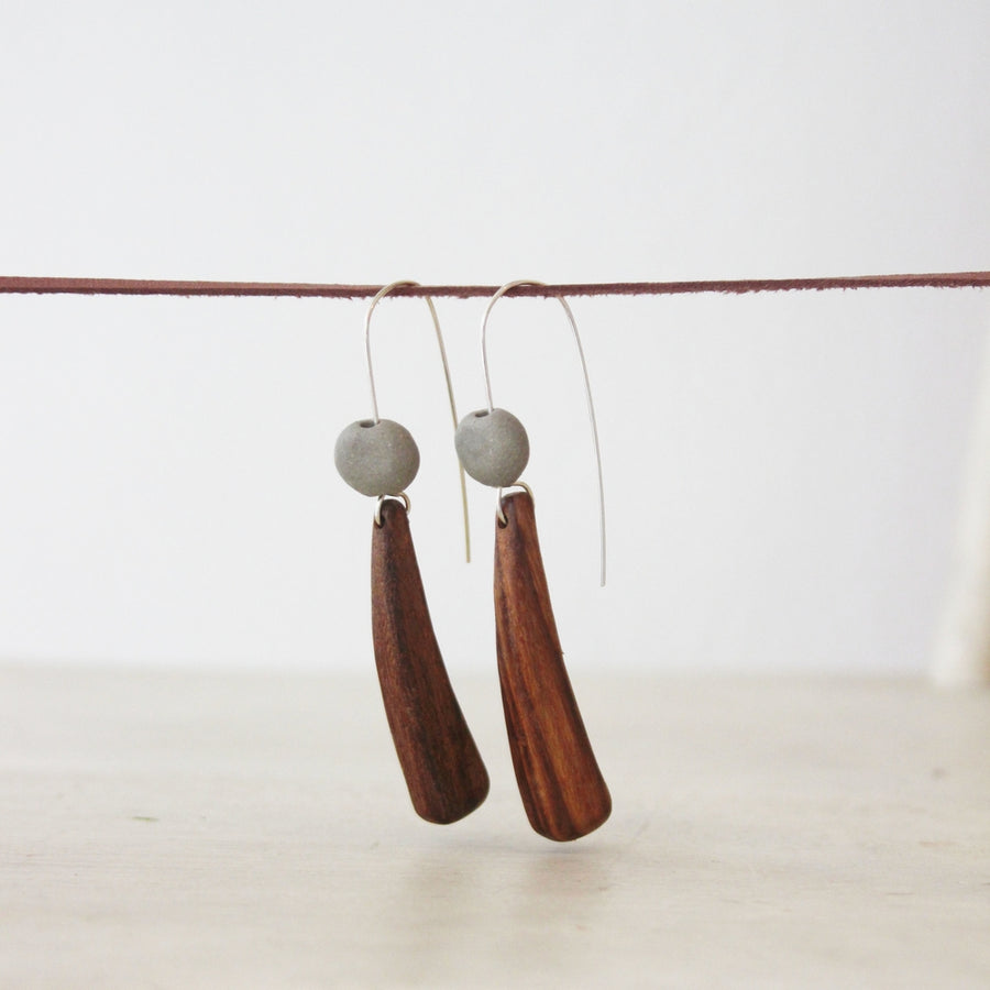 Woodfolk Natural Wood & Ceramic Stalk Earrings - the good tonic